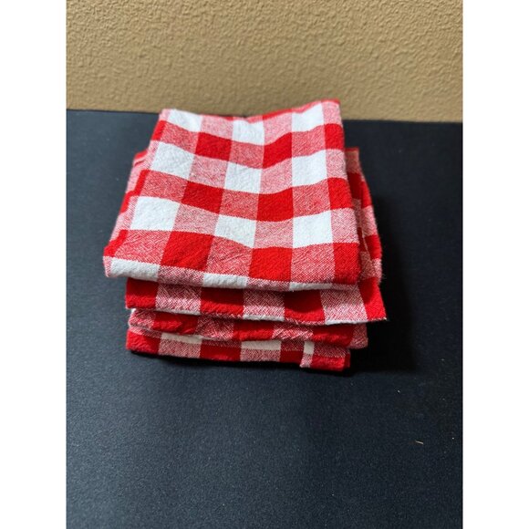 Casual Park Manor Red & White Checkered Cotton Napkins Set Of 4 - Picture 2 of 5